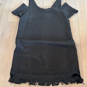 Black Cold Shoulder Dress with Fringe Hem